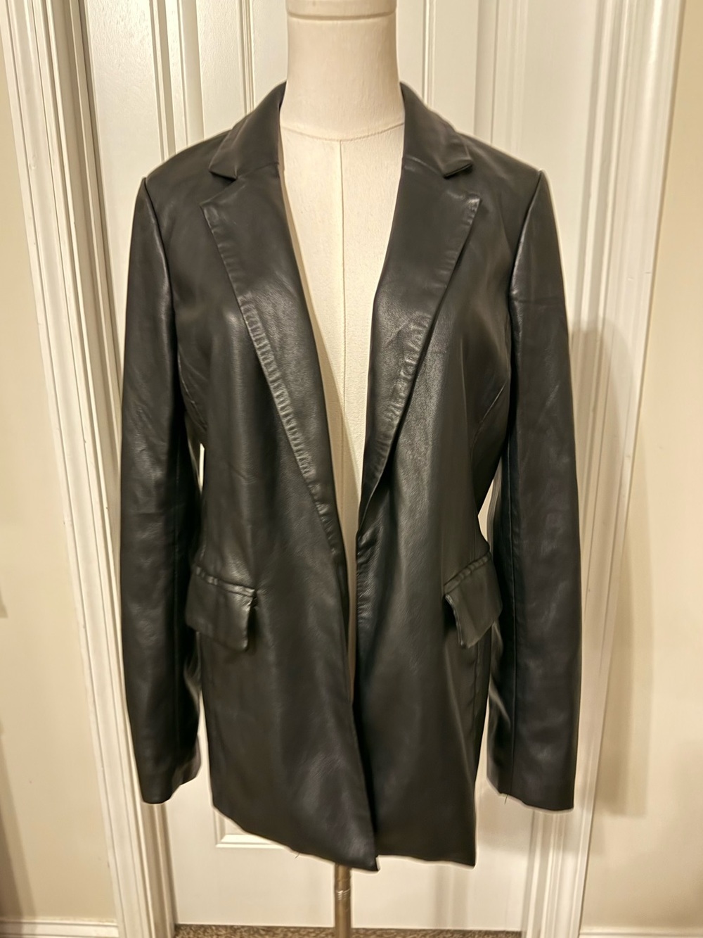 Skies Are Blue Black Faux Leather Blazer